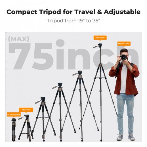 K&F Concept KF09.155 Travel Tripod Pentagonal Tube 190cm